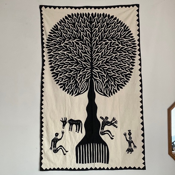 Tree of Life Appliqué Wall Hanging - Black / Ecru Large Textile Embroidered Art - Picture 8 of 8